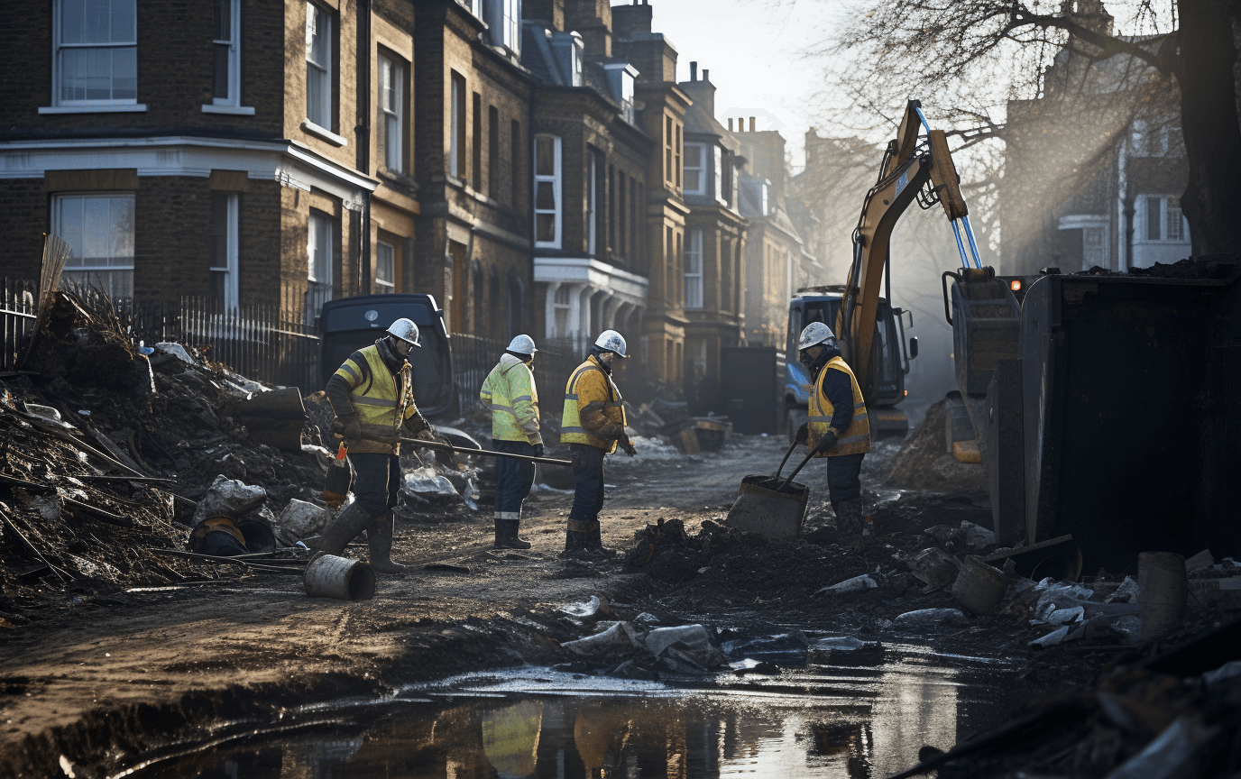 professionals removing builders waste on the street